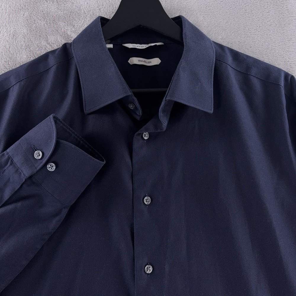 SuitSupply‎ Traveller Slim Fit Button Down Shirt Mens Size 17 Black Long Sleeve